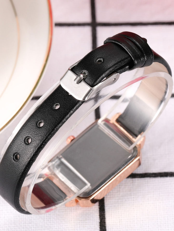 Shein- 1pc Rectangle Pointer Quartz Watch & 1pc Bracelet