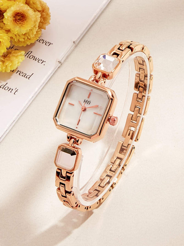 Shein- Gemstone Decor Strap Square Pointer Watch