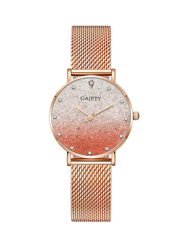 Shein- Rhinestone Decor Ombre Dial Mesh Strap Watch