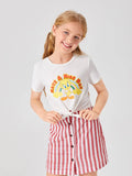 Shein- X Looney Tunes Girls Cartoon & Letter Graphic Tee And Striped Skirt Set