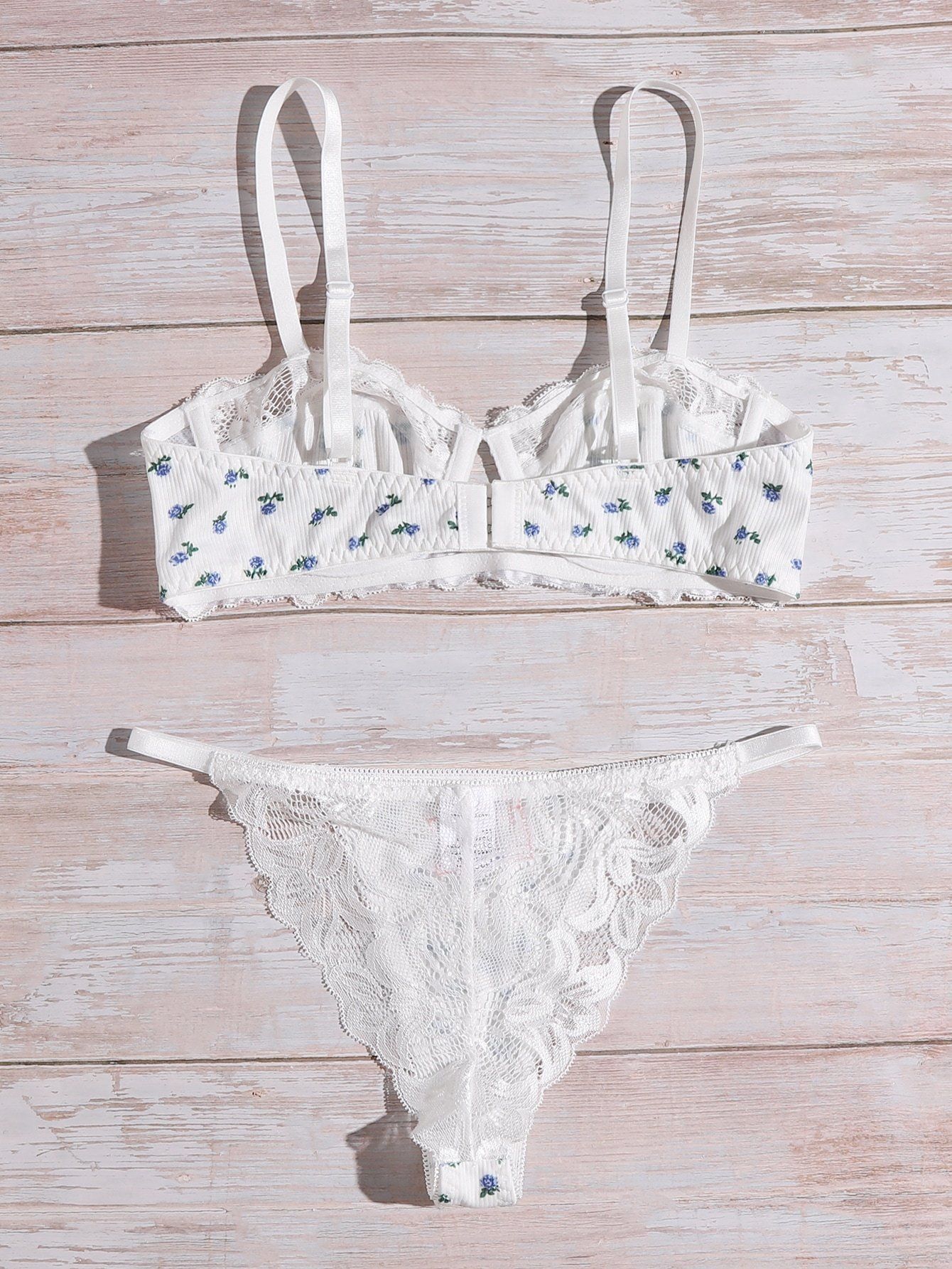 Contrast Lace Bralette With Skirt Lingerie Set