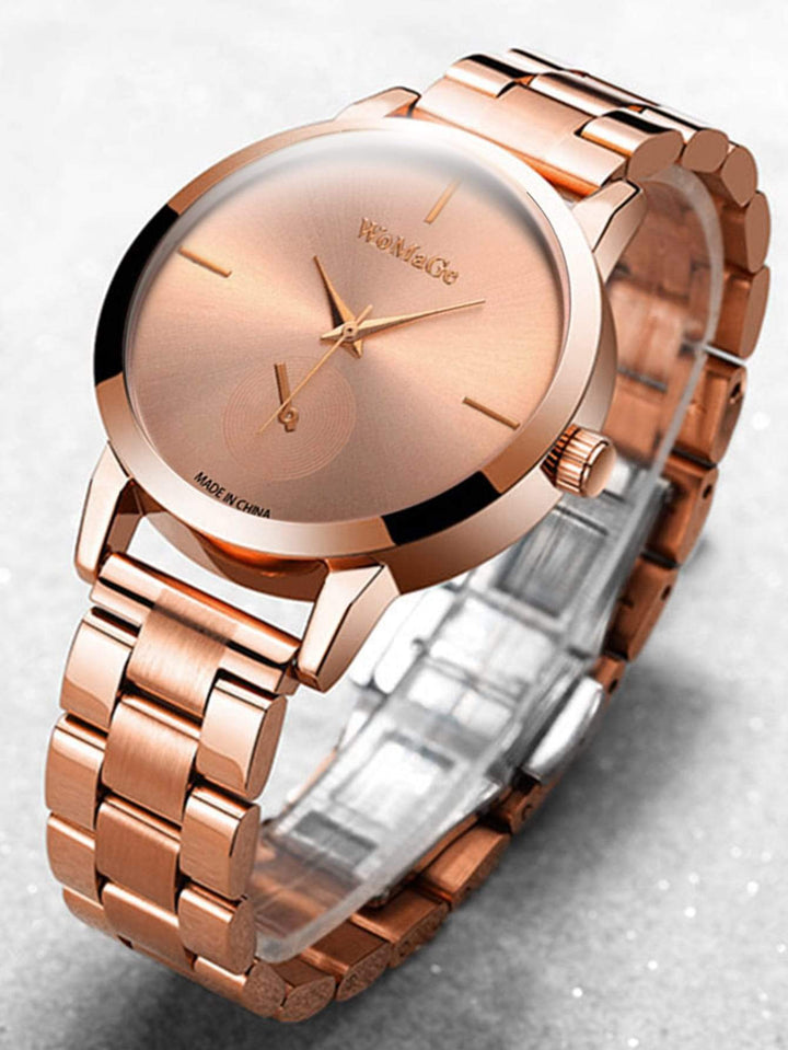 Shein- 1pc Round Pointer Quartz Watch & 5pcs Bracelet