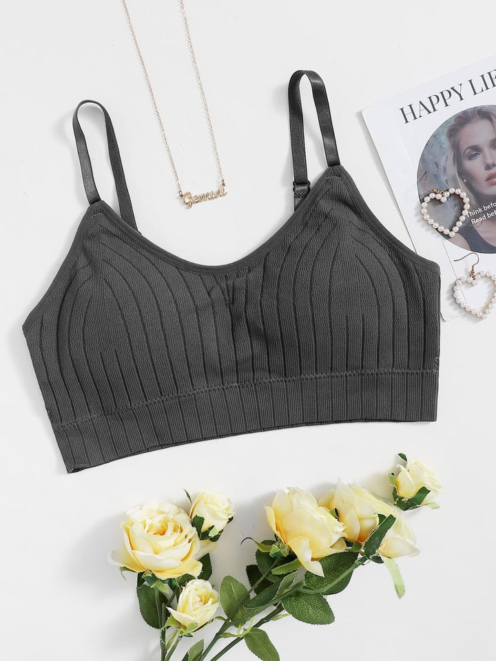 Shein- Solid Ribbed Bralette