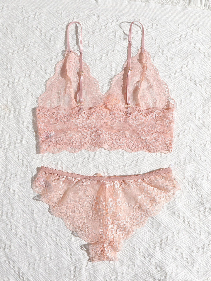 Shein- Floral Lace Scallop Trim Lingerie Set