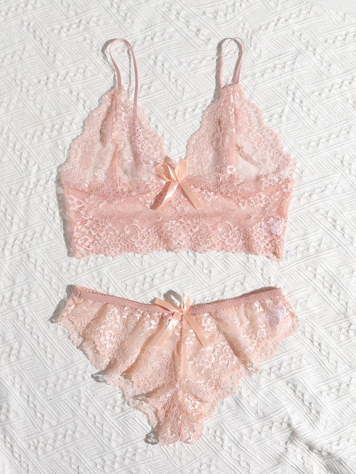 Shein- Floral Lace Scallop Trim Lingerie Set