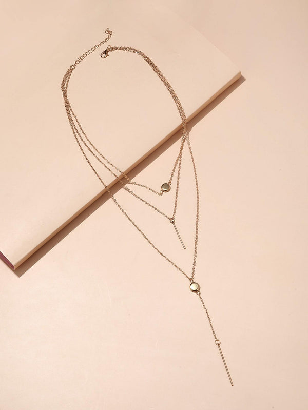 Shein- Geometric Charm Layered Y Lariat Necklace