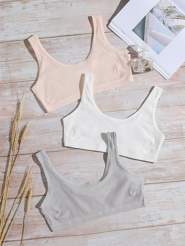 Shein- 3pack Solid Rib Bralette Set