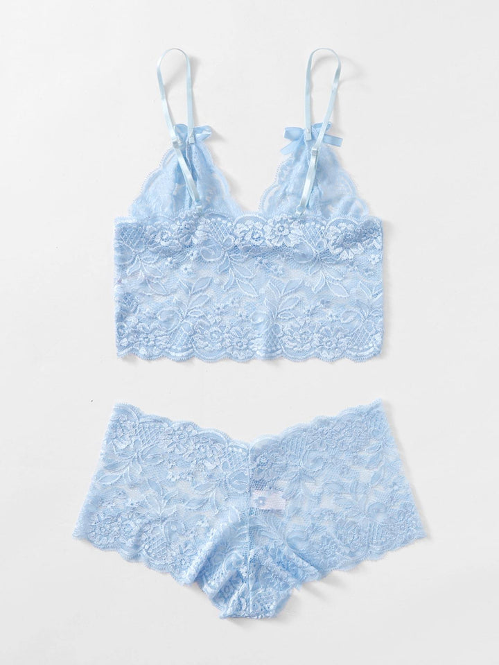 Shein- Floral Lace Scallop Trim Lingerie Set