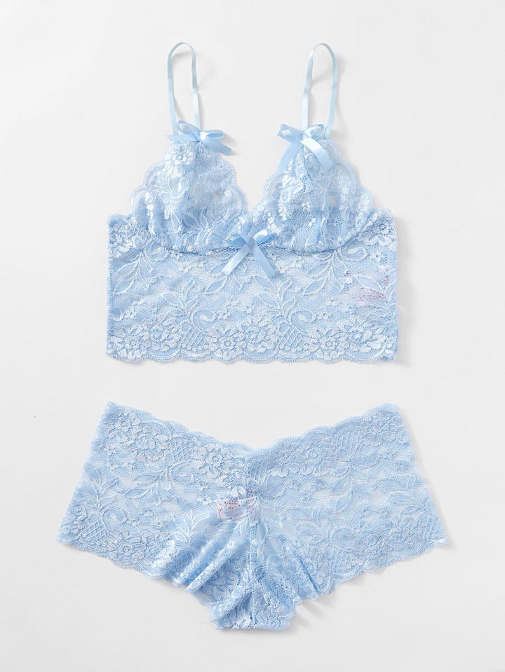 Shein- Floral Lace Scallop Trim Lingerie Set