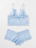 Shein- Floral Lace Scallop Trim Lingerie Set