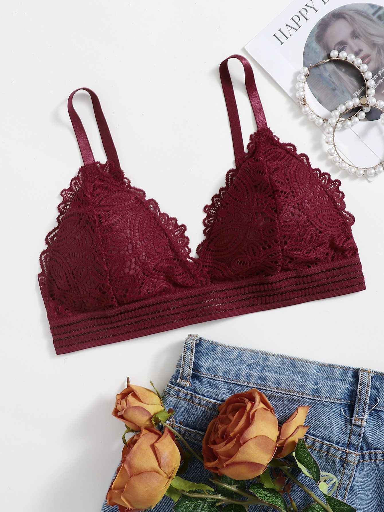 Shein- Floral Lace Bralette – Bagallery