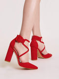 Shein- Point Toe Ankle Strap Chunky Heeled Pumps