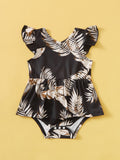 Shein- Baby Girl Tropical Print Combo Bodysuit Dress