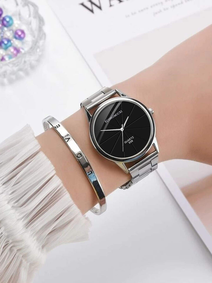 Shein- 1pc Round Pointer Quartz Watch & 1pc Bracelet