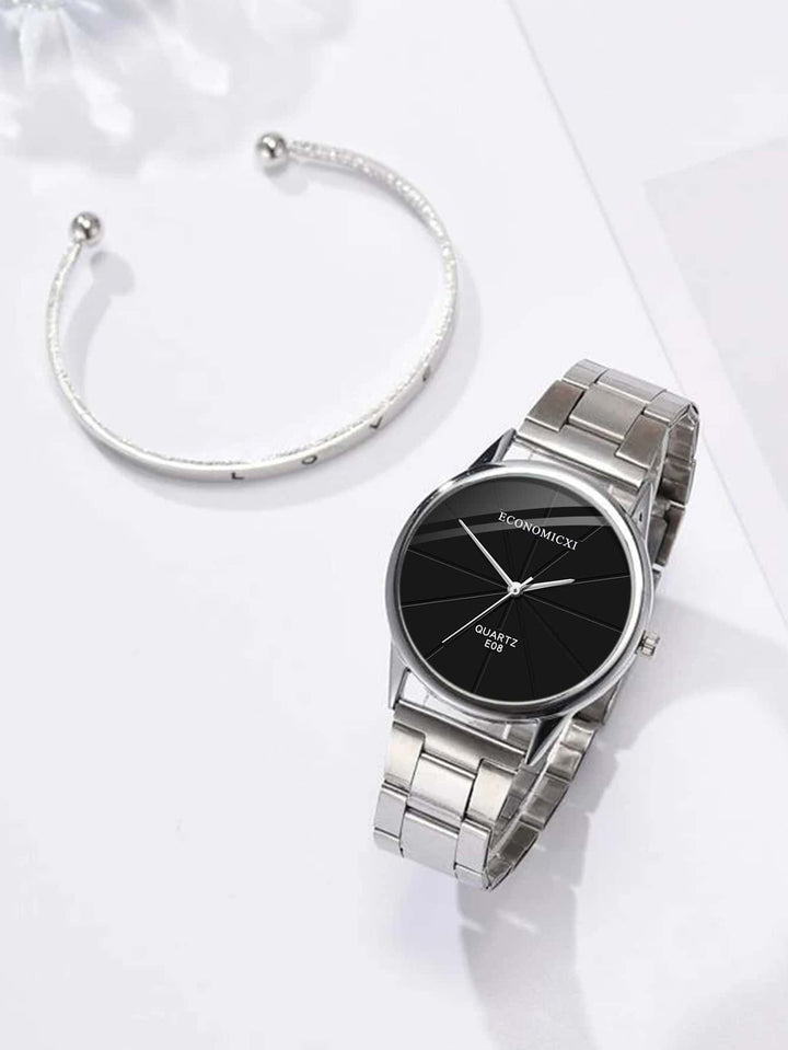 Shein- 1pc Round Pointer Quartz Watch & 1pc Bracelet