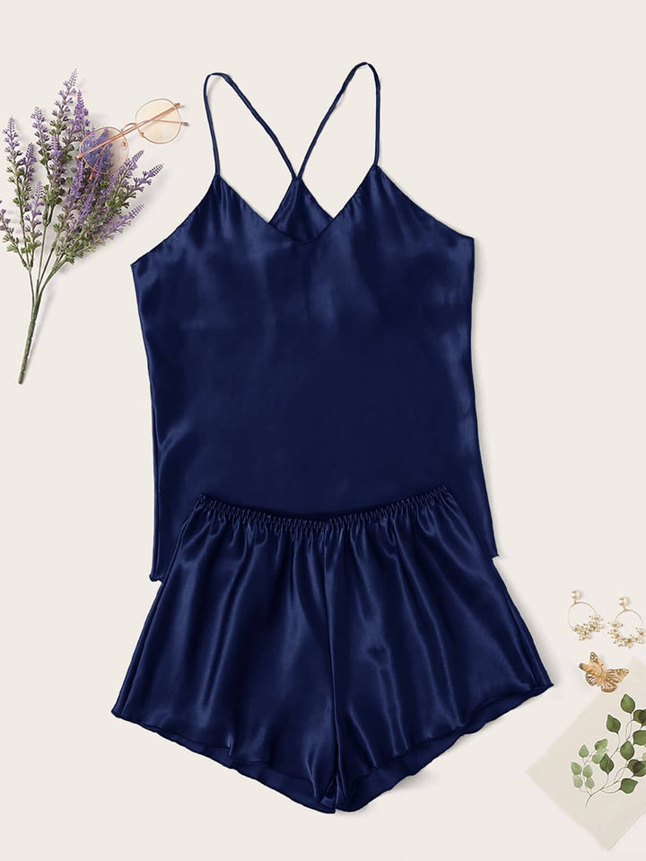 Shein- Satin Cami Top & Shorts Night Set