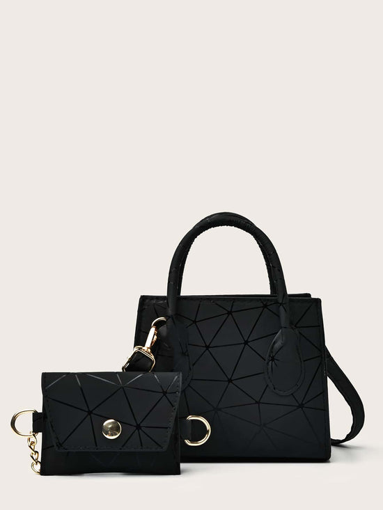 Shein Womens Black Metal Decor Quilted Pattern Mini Square Bag