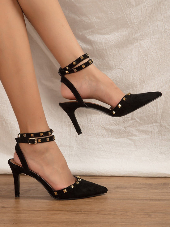 Shein- Spiked Decor Ankle Strap Pumps