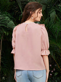 Shein- Puff Sleeve Ruffle Trim Top