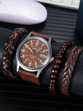 Shein - 1Pc Men Nylon Strap Quartz Watch With 3Pcs Bracelet