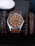 Shein- 1pc Men Nylon Strap Quartz Watch With 3pcs Bracelet