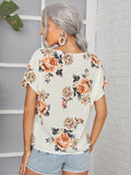 Shein- Notch Neck Dolman Sleeve Floral Top