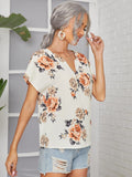 Shein- Notch Neck Dolman Sleeve Floral Top