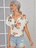 Shein- Notch Neck Dolman Sleeve Floral Top