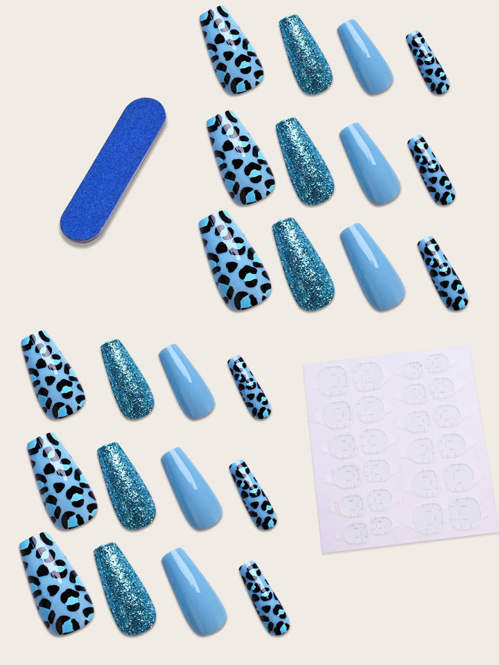 Shein- 24pcs Leopard Fake Nail & 1sheet Tape & 1pc Nail File