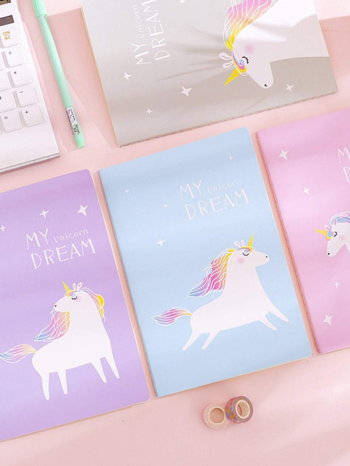 Shein- 1pc Cartoon Unicorn Print Cover Random Notebook