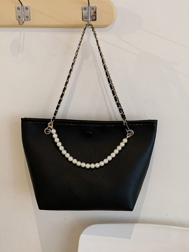 Shein- Faux Pearl Decor Chain Shoulder Tote Bag