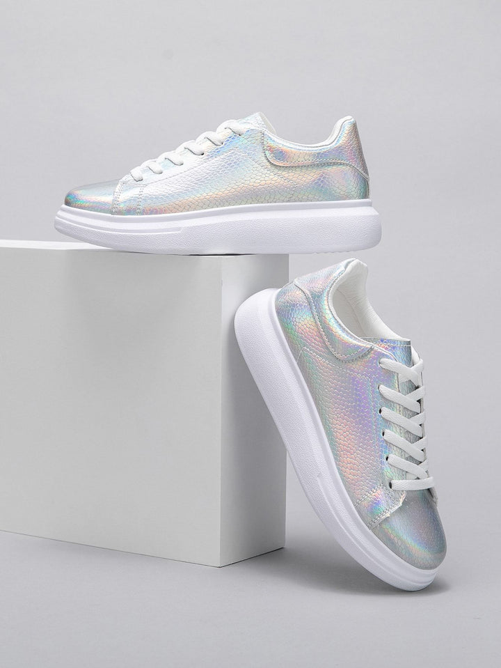 Shein- Metallic Holographic Lace-up Front Sneakers