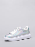 Shein- Metallic Holographic Lace-up Front Sneakers
