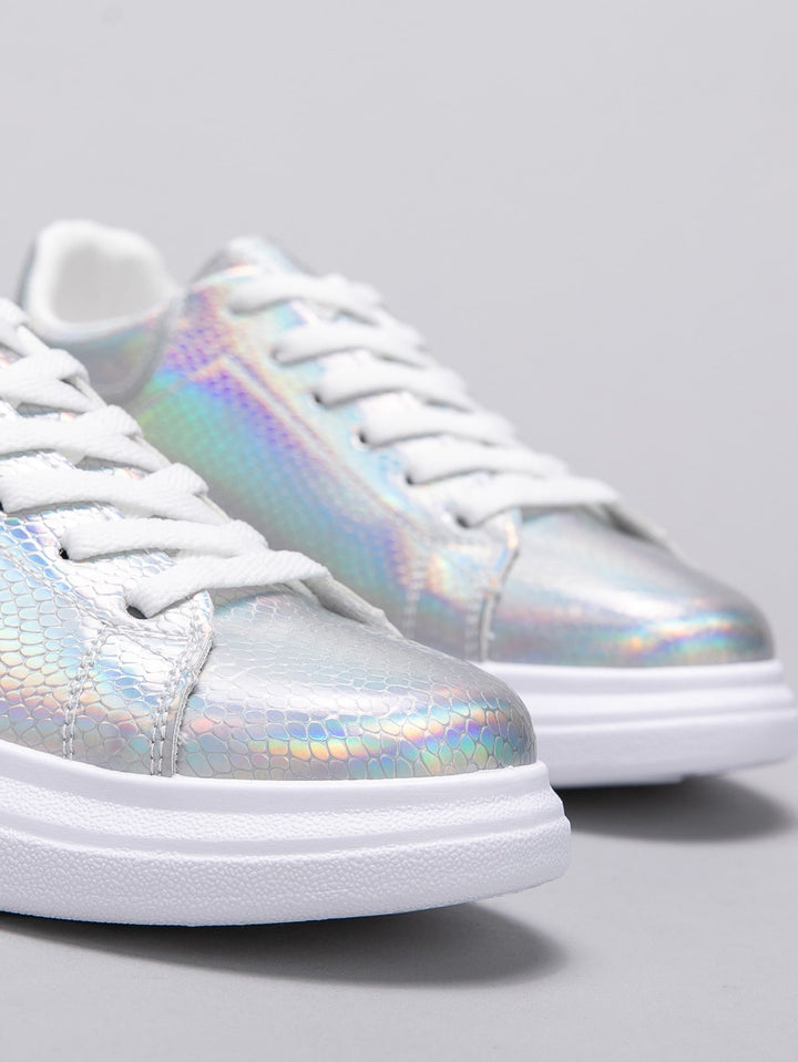 Shein- Metallic Holographic Lace-up Front Sneakers