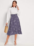 Shein- Plants Print Corset Paperbag Midi Skirt