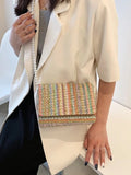Shein- Faux Pearl Decor Straw Crossbody Bag