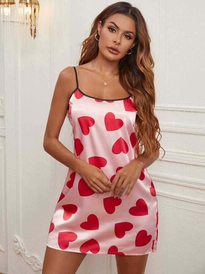 Shein- Allover Heart Print Satin Night Dress – Bagallery