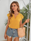 Shein- Polka Dot Contrast Lace Notched Neck Blouse