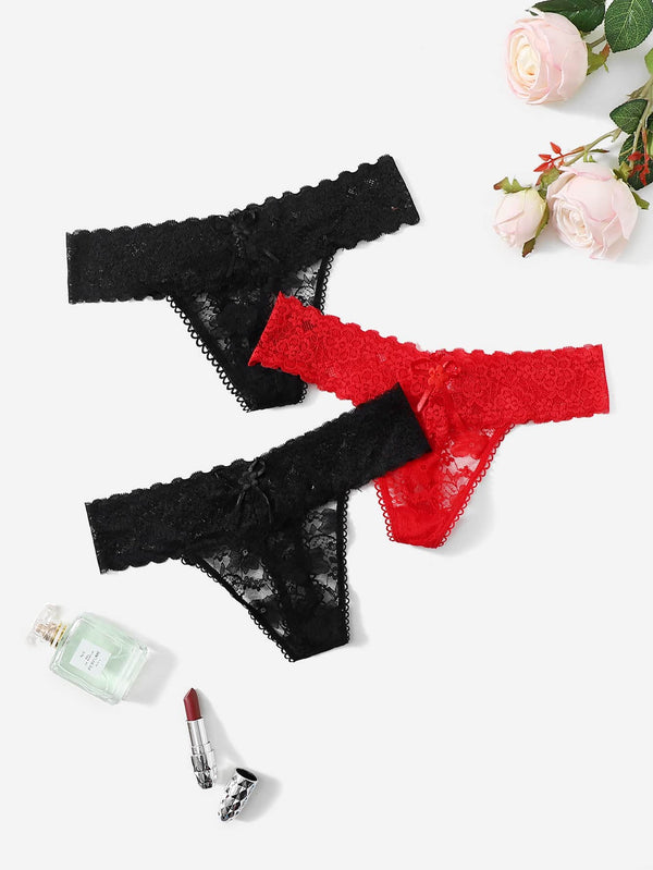 Shein- 3pack Floral Lace Thong Set