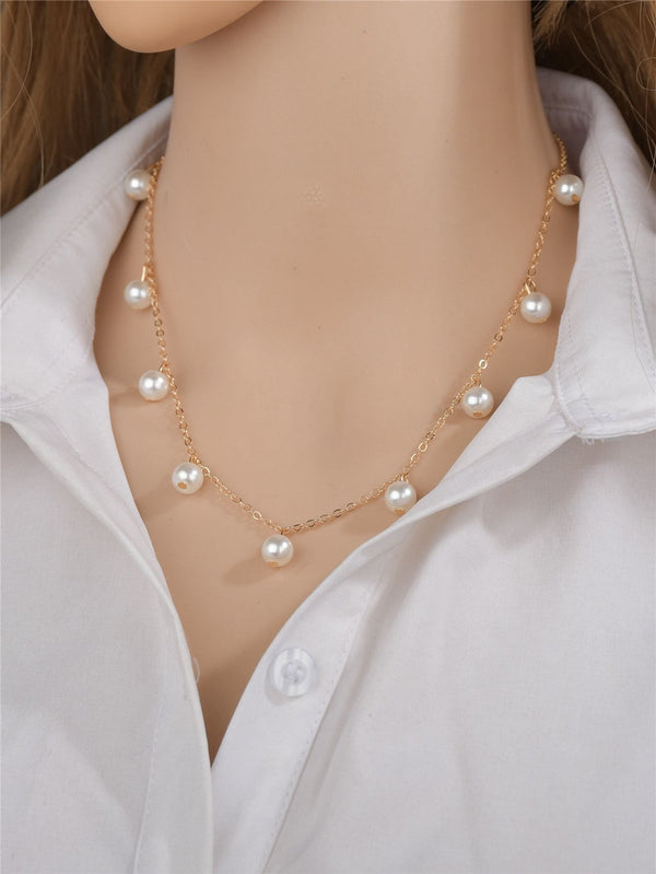 Shein- Faux Pearl Charm Necklace