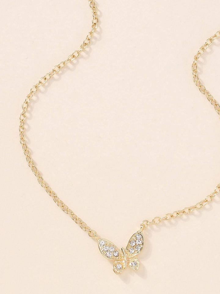 Shein- Rhinestone Butterfly Charm Layered Necklace