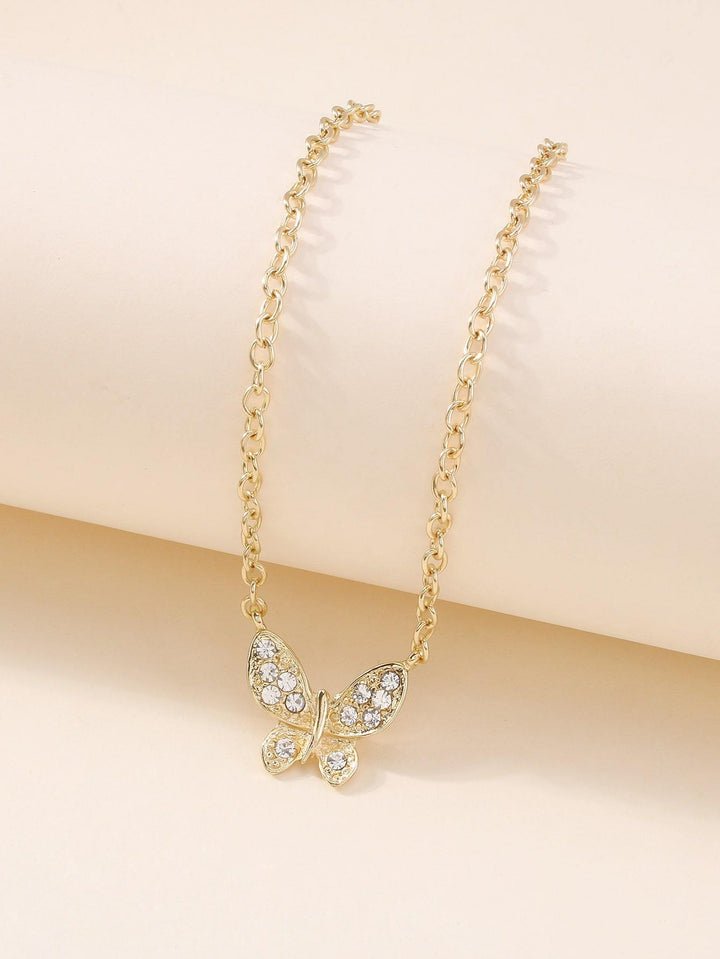 Shein- Rhinestone Butterfly Charm Layered Necklace