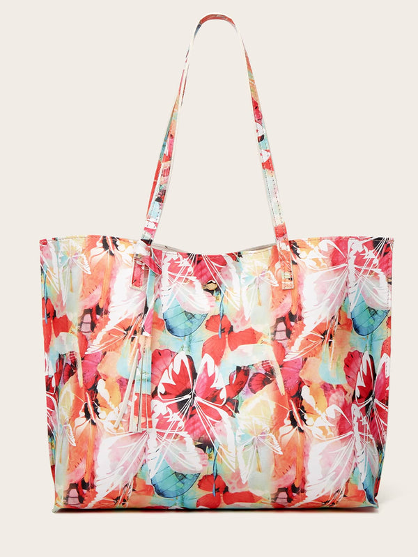 Shein- Tassel Decor Graphic Tote Bag