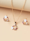 Shein- 1pc Floral Decor Necklace & 1pair Stud Earrings
