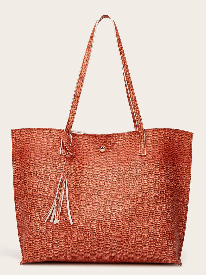 Shein- Tassel Decor Braided Tote Bag