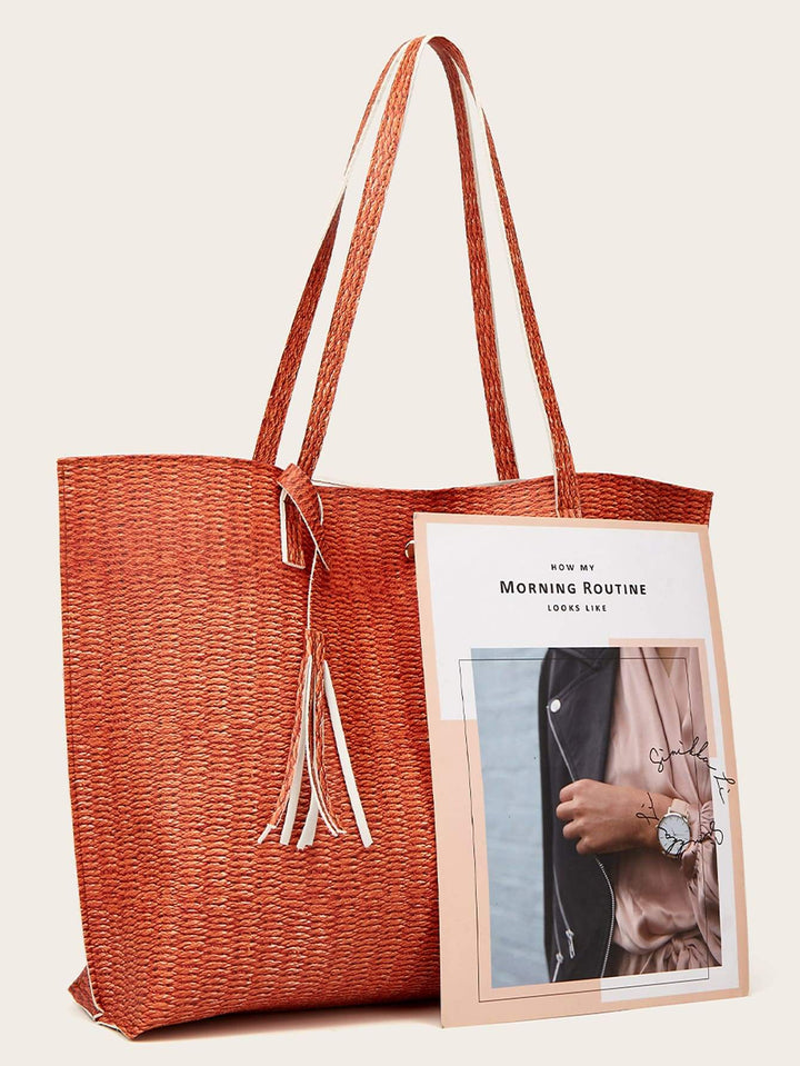 Shein- Tassel Decor Braided Tote Bag