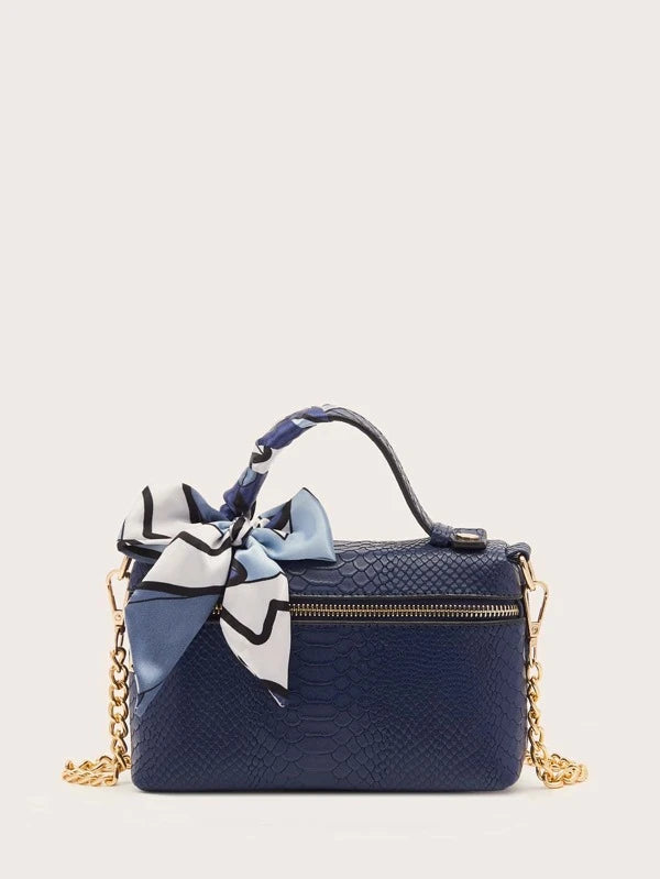 Shein- Snakeskin Printed Toile Sashes Chain Satchel Bag