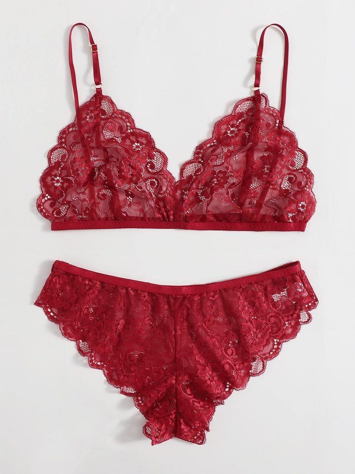 Shein- Floral Lace Scalloped Lingerie Set