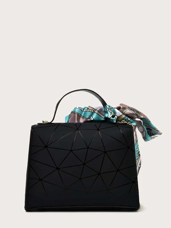 Mini Geometric Graphic Flap Square Handbag, Women's Scarf Decor