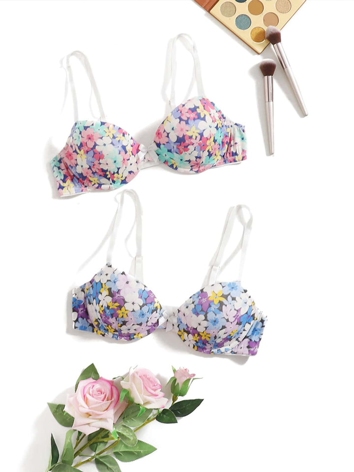 Shein- 2pack Floral Print Underwire Bra Set
